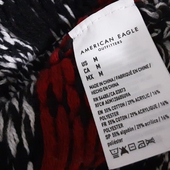 American eagle outfitters cardigan mens M cable knit collared grey fair isle Y2K - Picture 8 of 9